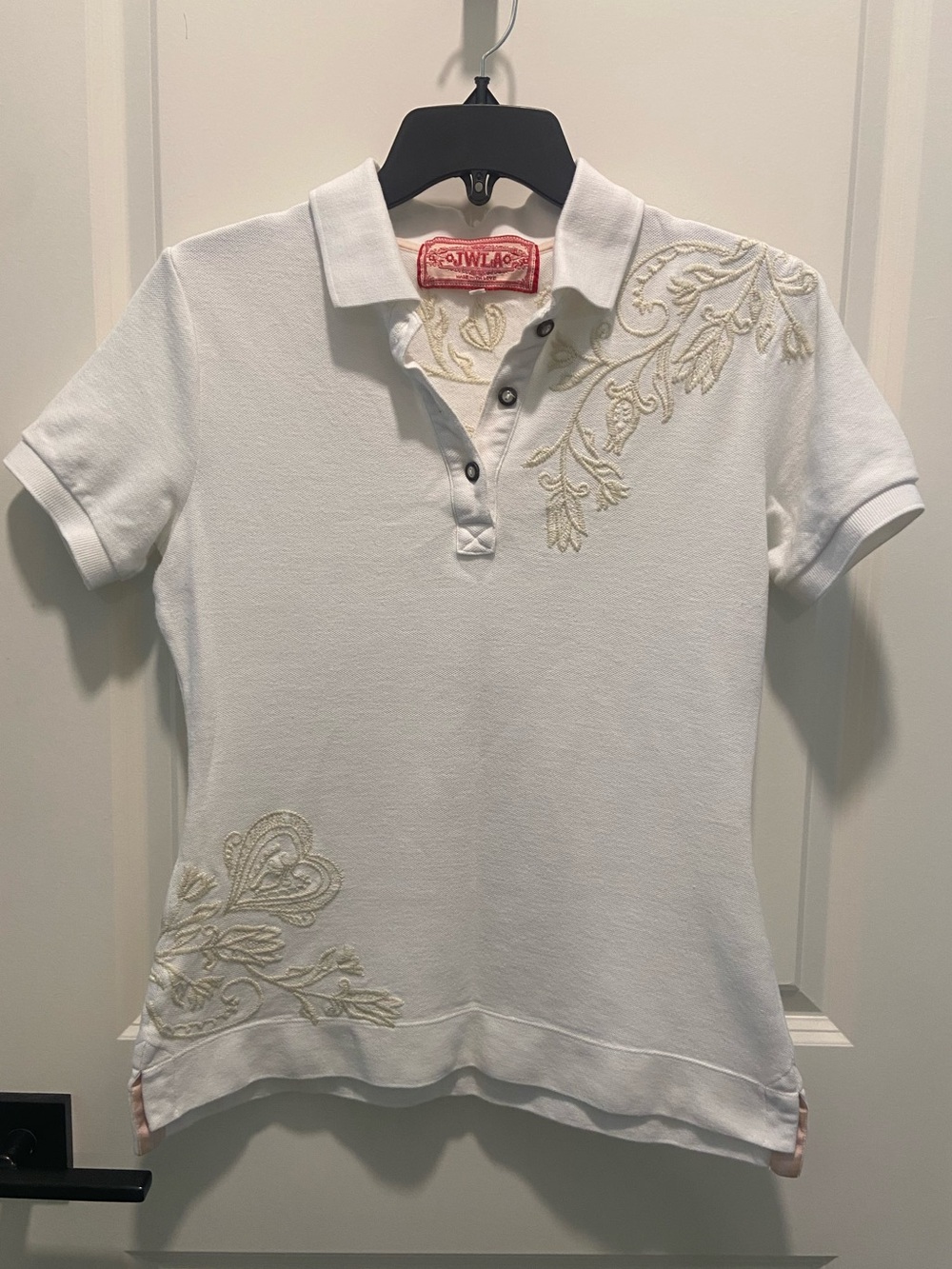 Johnny Was LA White Embroidered Polo Top